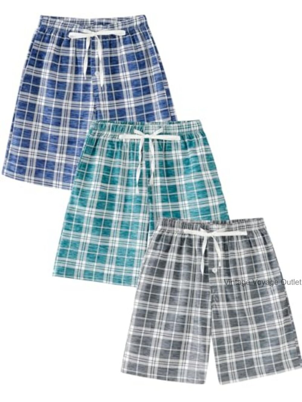 Men's Plaid Pajama Shorts 3-Pack Sleepwear Shorts with Pockets Lounge Summer